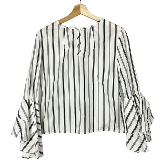 Milly White & Gray Gabby Stripe Long Sleeve Blouse 8 - Picture 4 of 7